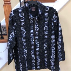 Multiples NWOT black & white swirl woven polyester & wool jacket, size XL